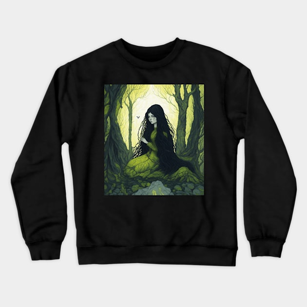 Card featuring a girl with long black hair Crewneck Sweatshirt by A.S.P.E.D.I.A